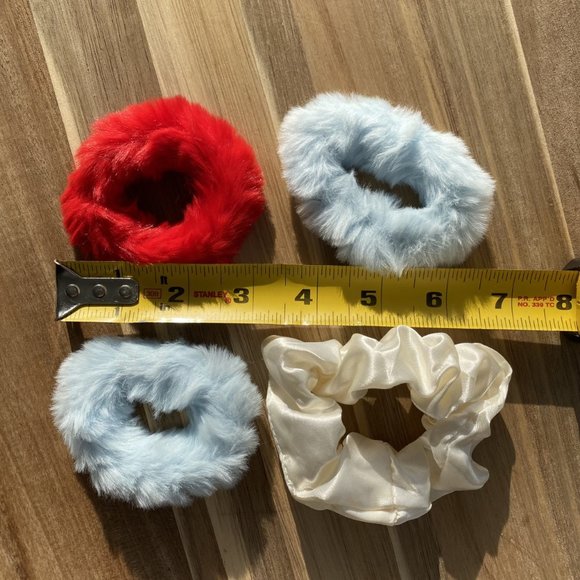 Scrunchies-Hair Tie Accessories Red Blue Cream Set/ 4 - Picture 3 of 4